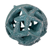 Zeckos Decorative Orbs Coastal 4 Inch Resin Decorative Balls Set of 3 with Starfish Openwork Design, Blue Aqua Sand and White
