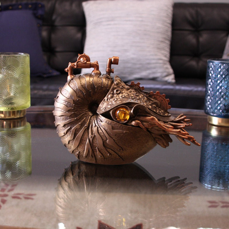 Steampunk Nautilus, Octopus Skull Fusion & Post-Apocalyptic Skull Statues – Retro-Futuristic Oceanic Sculptures with Bronzed
