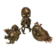 Steampunk Nautilus, Octopus Skull Fusion & Post-Apocalyptic Skull Statues – Retro-Futuristic Oceanic Sculptures with Bronzed