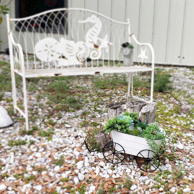 Charming White Enamelware Metal Farmhouse Style Decorative Wagon Garden Planter - Rustic Elegance For Gardens, Patios and