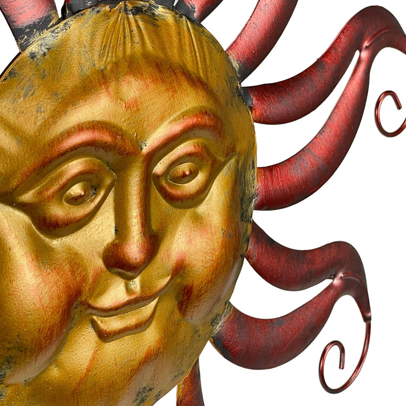 Celestial Sun, Moon, and Stars Tri-Color Metal Indoor-Outdoor Wall Décor 30 Inches Long, Evokes Cosmic Harmony and Adds