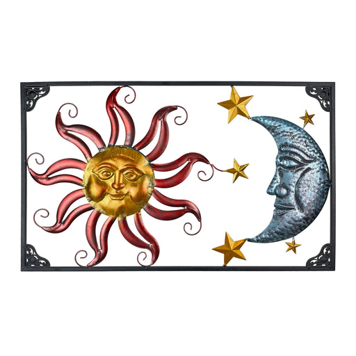 Celestial Sun, Moon, and Stars Tri-Color Metal Indoor-Outdoor Wall Décor 30 Inches Long, Evokes Cosmic Harmony and Adds