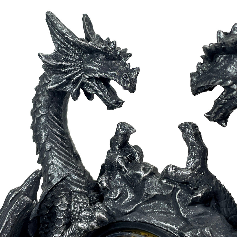 Twin Evil Dragons Antiqued Mantel Clock Table Desk Image 3