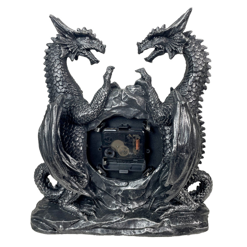 Twin Evil Dragons Antiqued Mantel Clock Table Desk Image 7