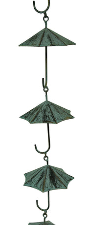 Verdigris Finish Metal Umbrellas Rain Chain w/Attached Hanger 48 Inch Image 3