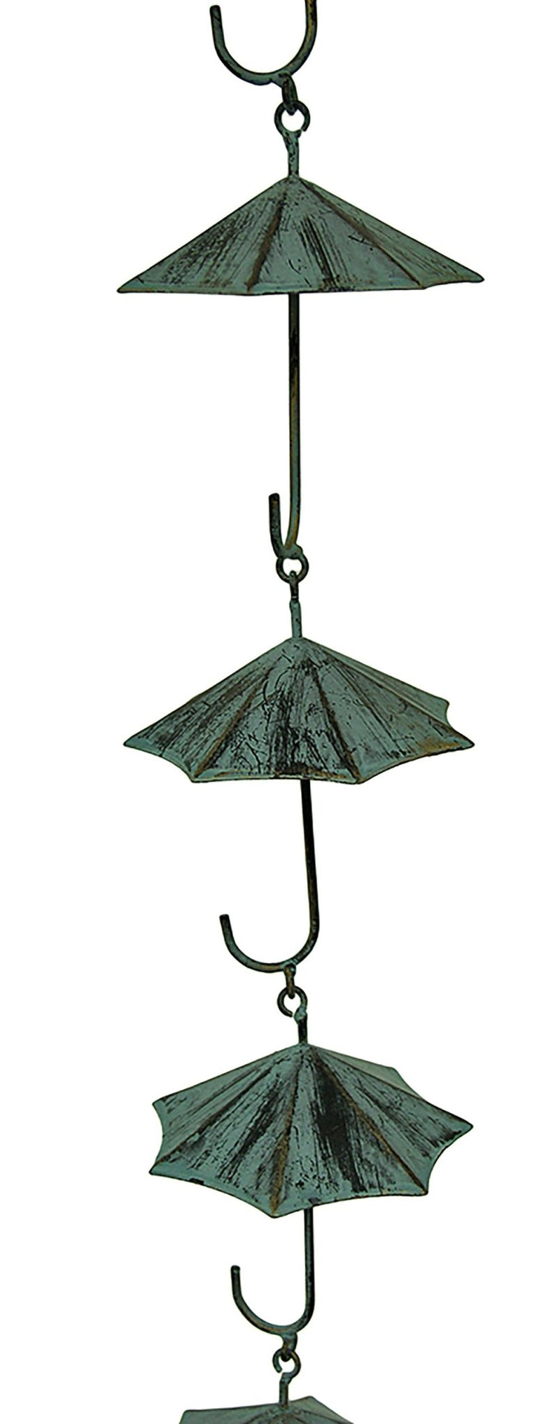 Verdigris Finish Metal Umbrellas Rain Chain w/Attached Hanger 48 Inch Image 3