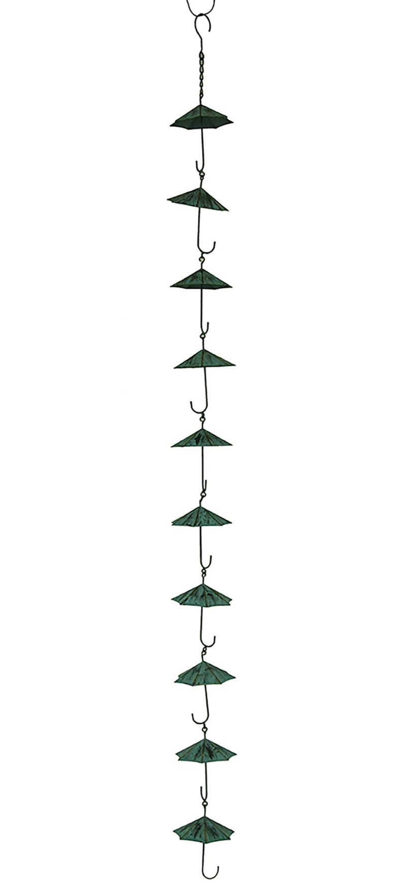 Verdigris Finish Metal Umbrellas Rain Chain w/Attached Hanger 48 Inch Image 1