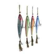Vintage Metal Fishing Lure Wall Hangings - Set of 4 - Coastal Decor - Multicolor Finish with Jute Hangers - Nautical Wall Art