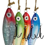 Vintage Metal Fishing Lure Wall Hangings - Set of 4 - Coastal Decor - Multicolor Finish with Jute Hangers - Nautical Wall Art