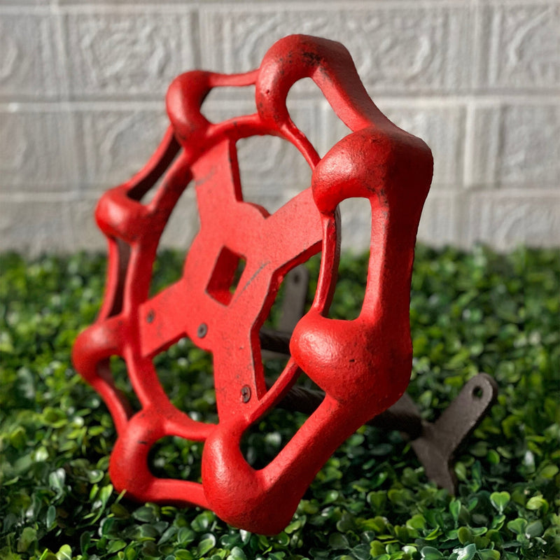 Vintage Outdoor Faucet Spigot Garden Hose Holder - Distressed Red Cast Iron - Decorative Wall-Mounted Hose Hanger - Holds 75