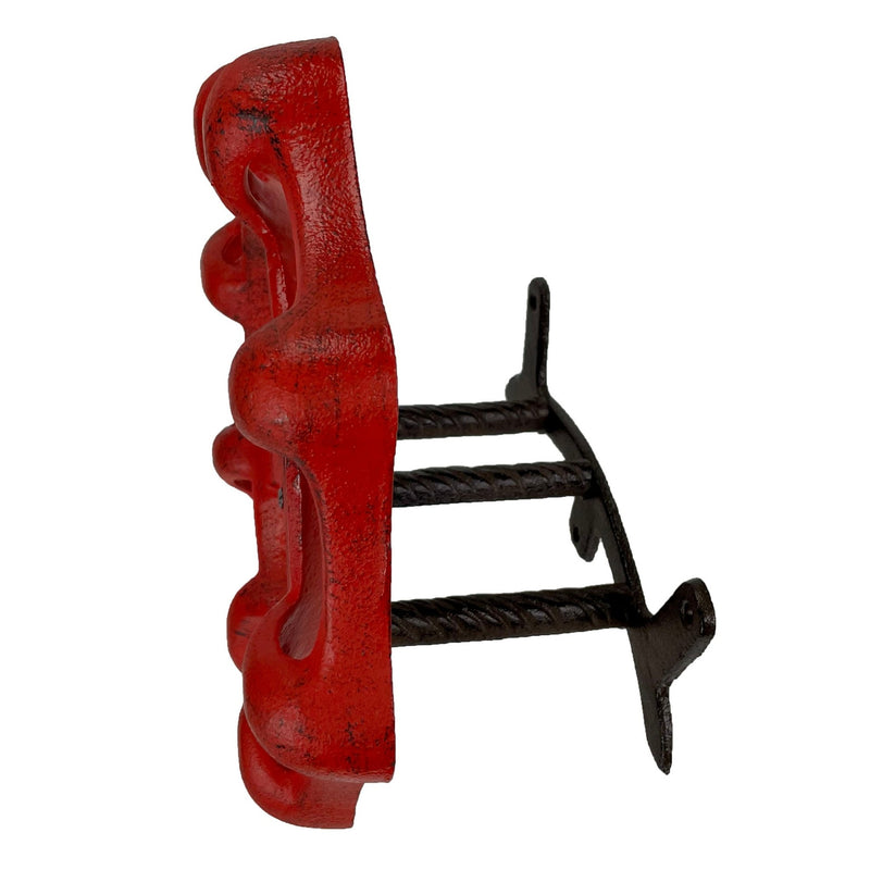 Vintage Outdoor Faucet Spigot Garden Hose Holder - Distressed Red Cast Iron - Decorative Wall-Mounted Hose Hanger - Holds 75
