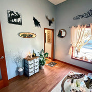 Walking Bear Family Wood Wall Sculpture, 31.5 x 9 Inch Rustic Oval Intarsia Forest Scene, Hand Carved Brown Wildlife Wall Art