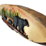 Walking Bear Family Wood Wall Sculpture, 31.5 x 9 Inch Rustic Oval Intarsia Forest Scene, Hand Carved Brown Wildlife Wall Art