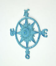 Weathered Blue Cast Iron Nautical Compass Rose Wall Hanging Image 2