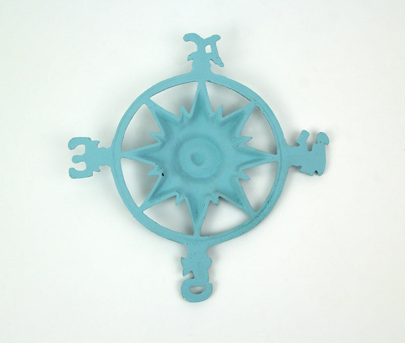 Weathered Blue Cast Iron Nautical Compass Rose Wall Hanging Image 3