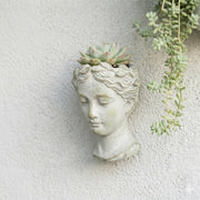Weathered Gray Greek Lady Statue Wall Mount Cement Head Planter 6 Inches High Image 5