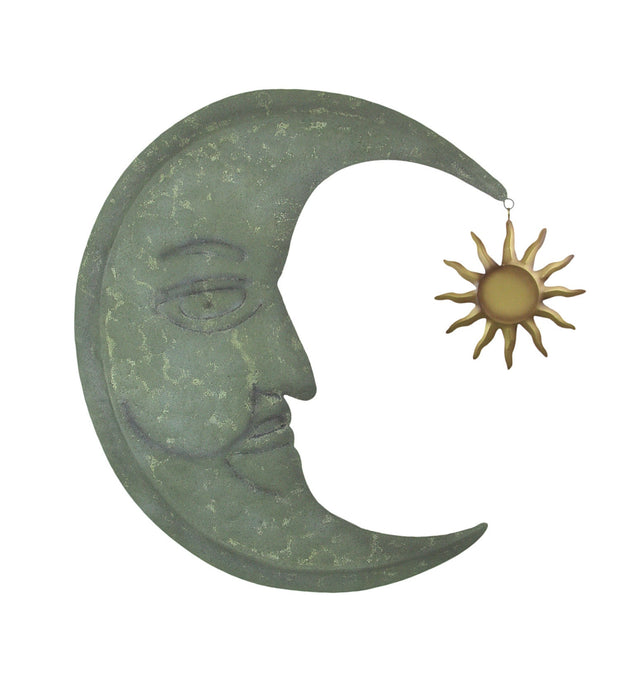 SUN - Image 1 - Verdigris Green Crescent Moon Wall Décor with Bronze Sun Dangler Accent - 25 Inches High - Enchanting