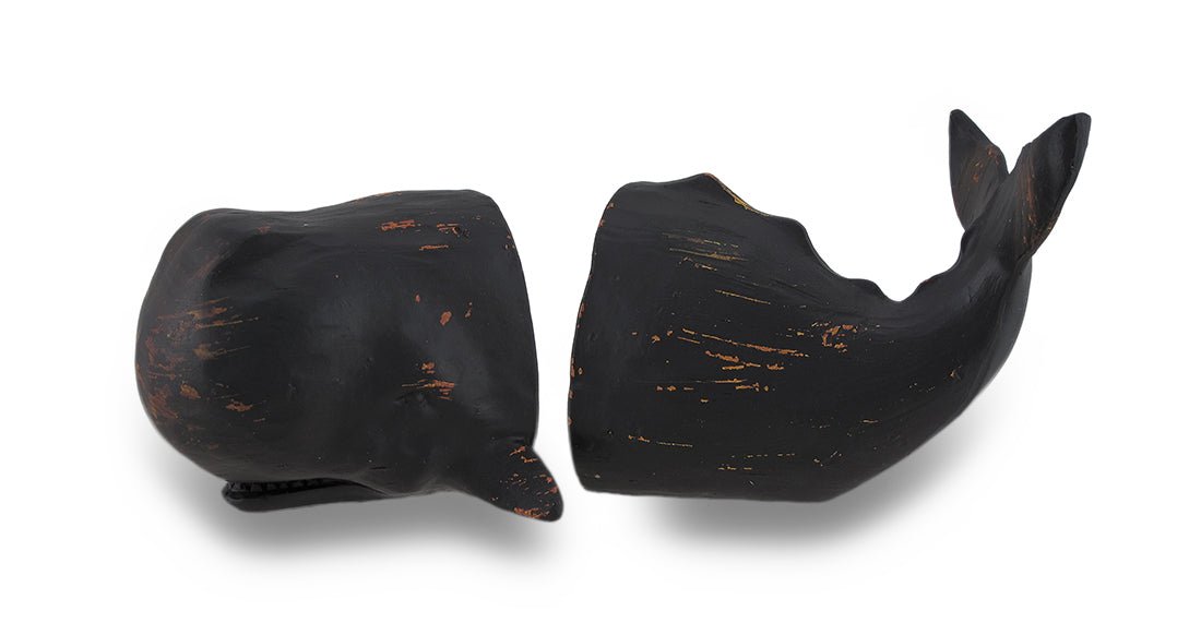 Whale Top and Tail Black Distressed Finish Bookends Set of 2 Image 1