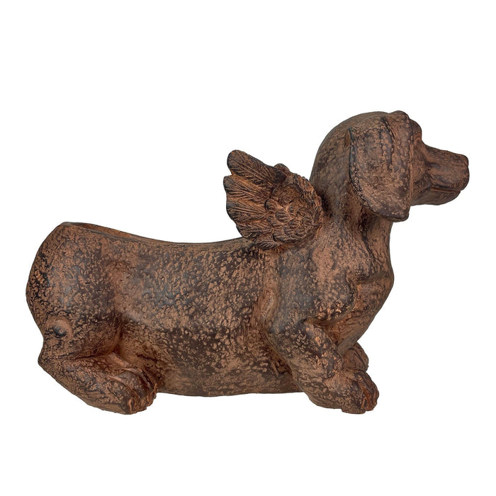 Whimsical Flying Dachshund Planter with Drain Hole – 18 Inch Brown Magnesium Oxide Wiener Dog Animal Planter for Succulents,