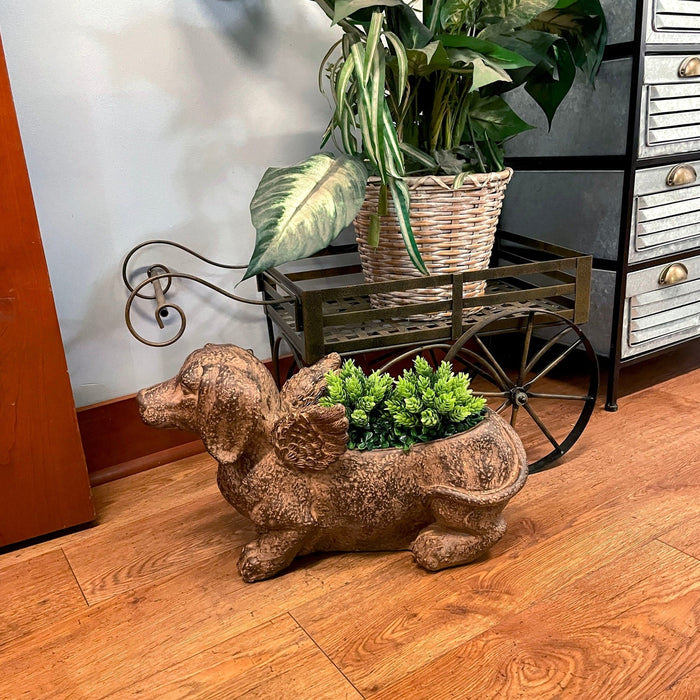 Whimsical Flying Dachshund Planter with Drain Hole – 18 Inch Brown Magnesium Oxide Wiener Dog Animal Planter for Succulents,