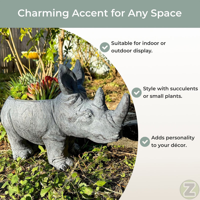 Grey - Image 4 - Charming Grey Rhino MGO Planter with Drain Holes, 18.5 inches - Weather-Resistant Magnesium Oxide for Garden