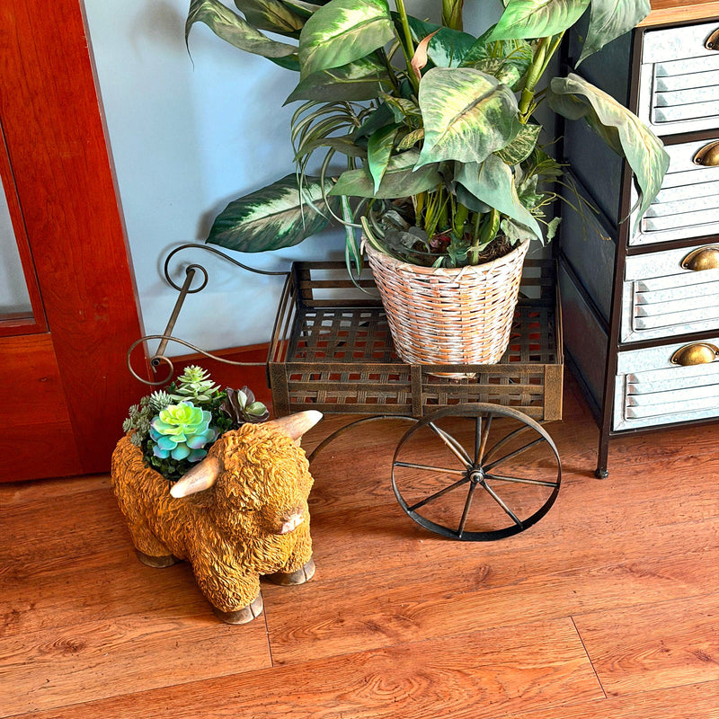 Light Brown - Image 8 - Zeckos Highland Cow Planter, Brown Painted Magnesium Oxide Animal-Shaped Freestanding Planter, 12