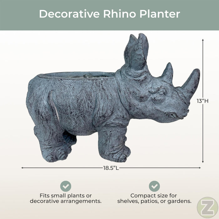 Grey - Image 5 - Charming Grey Rhino MGO Planter with Drain Holes, 18.5 inches - Weather-Resistant Magnesium Oxide for Garden