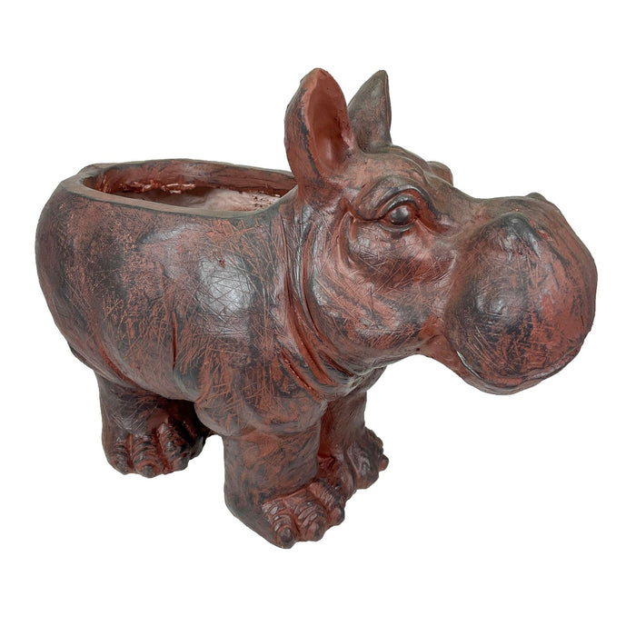 Brown - Image 1 - Charming Brown Hippo MGO Planter with Drain Hole, 17 inches - Durable Weatherproof Magnesium Oxide for