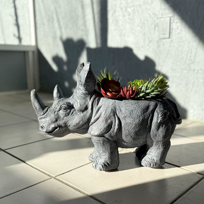 Grey - Image 6 - Charming Grey Rhino MGO Planter with Drain Holes, 18.5 inches - Weather-Resistant Magnesium Oxide for Garden