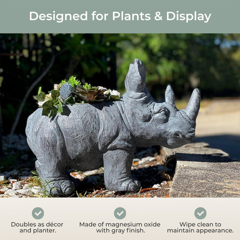 Grey - Image 6 - Charming Grey Rhino MGO Planter with Drain Holes, 18.5 inches - Weather-Resistant Magnesium Oxide for Garden