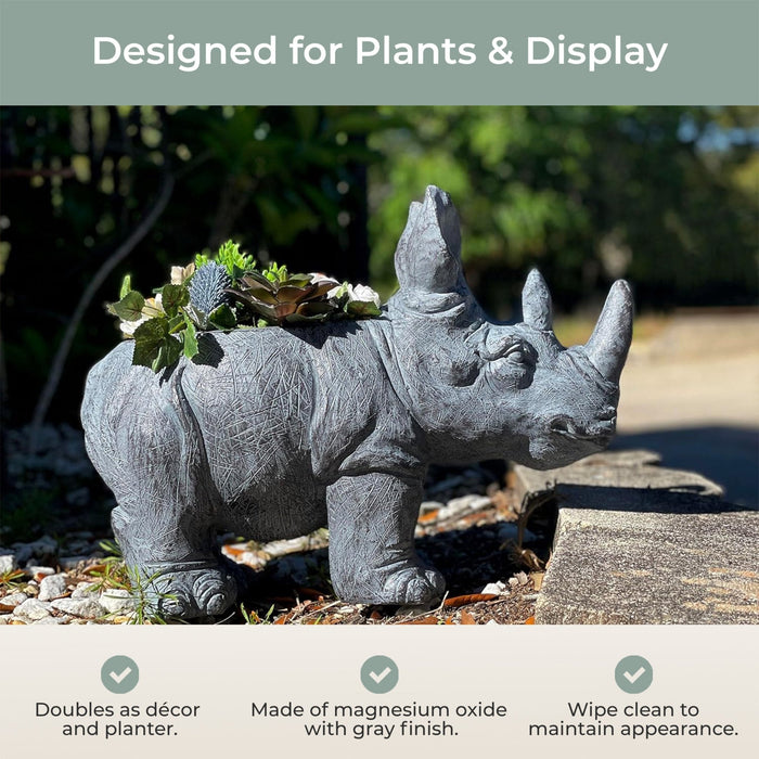 Grey - Image 6 - Charming Grey Rhino MGO Planter with Drain Holes, 18.5 inches - Weather-Resistant Magnesium Oxide for Garden