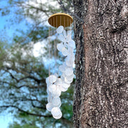 White Capiz Shell Wind Chime – Elegant 29-Inch Hanging Coastal Décor for Patio, Garden, Porch or Balcony, Soothing Melodic