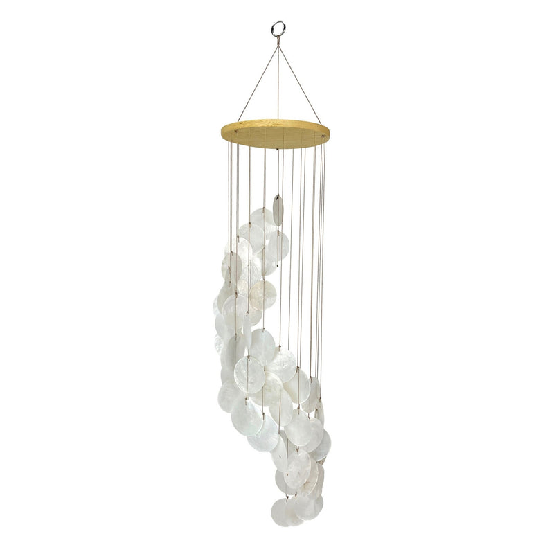 White Capiz Shell Wind Chime – Elegant 29-Inch Hanging Coastal Décor for Patio, Garden, Porch or Balcony, Soothing Melodic