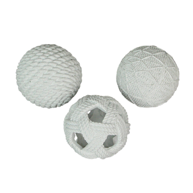 White Orb Rope Decorative Balls – 4" Resin Coastal Accent Orbs for Home Décor – Perfect for Bowls, Baskets, and Centerpieces