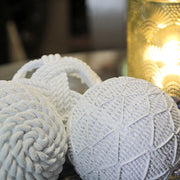 White Orb Rope Decorative Balls – 4" Resin Coastal Accent Orbs for Home Décor – Perfect for Bowls, Baskets, and Centerpieces