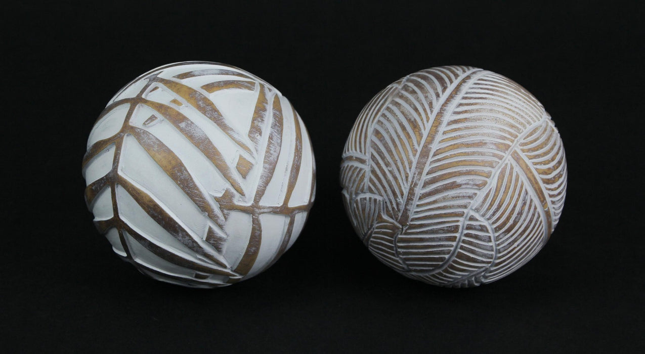 Whitewashed Tropical Leaf Wood Look Decor Balls Set of 4 Image 2