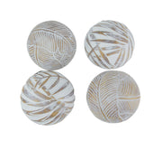 Whitewashed Tropical Leaf Wood Look Decor Balls Set of 4 Image 1