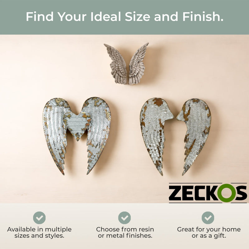 Set of 2 Distressed Antique White Angel Wing Wall Sculptures - Perfect Decoration for Nursery, Bedroom, Living Room - Each 11