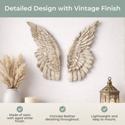 Set of 2 Distressed Antique White Angel Wing Wall Sculptures - Perfect Decoration for Nursery, Bedroom, Living Room - Each 11