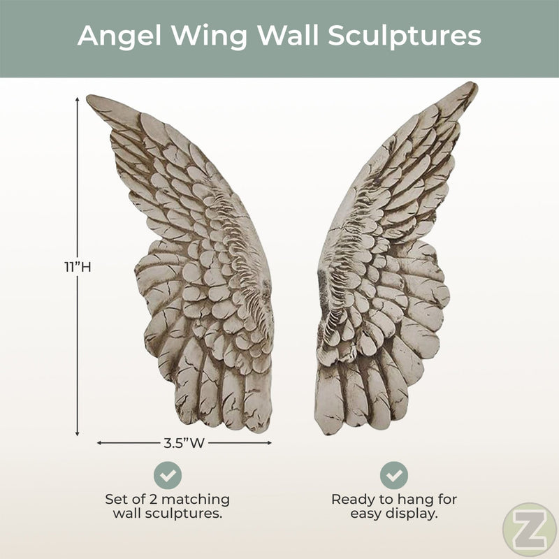 Set of 2 Distressed Antique White Angel Wing Wall Sculptures - Perfect Decoration for Nursery, Bedroom, Living Room - Each 11