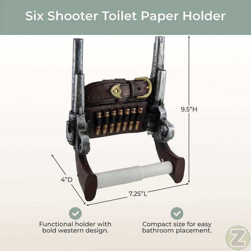 Rustic Double Six Shooter Cowboy Toilet Paper Roll Holder - Western Bathroom Decor - Durable Resin Material - 9.5 Inches High