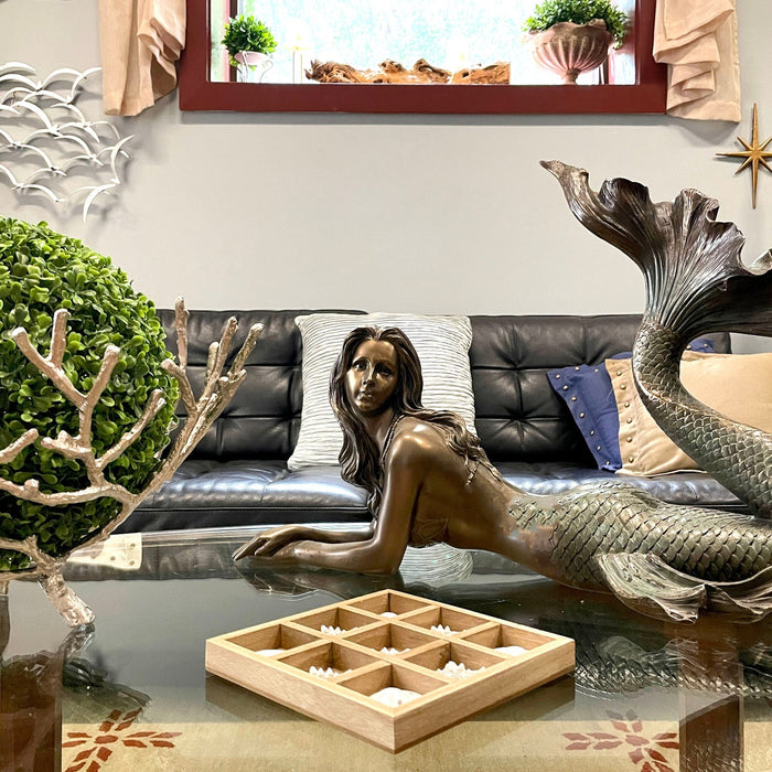 Wooden Tic Tac Toe Game with Starfish and Sand Dollars – 7 inch Rustic Beach Coastal Decor, Coffee Table Decorative Board