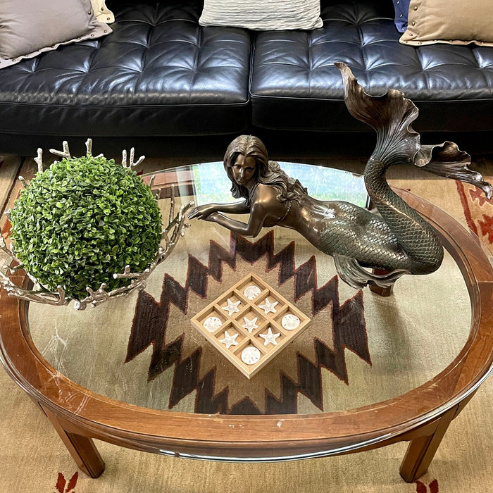 Wooden Tic Tac Toe Game with Starfish and Sand Dollars – 7 inch Rustic Beach Coastal Decor, Coffee Table Decorative Board