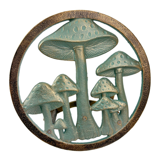 Zeckos 11.75 Inch Cast Iron Mushroom Garden Hose Holder, Verdigris and Bronze Outdoor Hose Hanger with Matching Hardware for