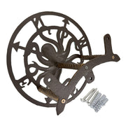 Zeckos 11.75 Inch Cast Iron Octopus Compass Rose Garden Hose Holder, Bronze Verde Patina Nautical Outdoor Wall Mounted