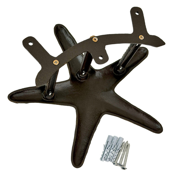 Zeckos 12 Inch Cast Iron Starfish Garden Hose Holder, Bronze Coastal Wall Mounted Hose Hanger with Matching Hardware for