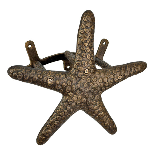 Zeckos 12 Inch Cast Iron Starfish Garden Hose Holder, Bronze Coastal Wall Mounted Hose Hanger with Matching Hardware for