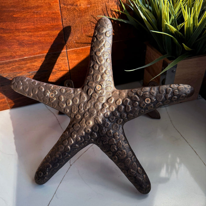 Zeckos 12 Inch Cast Iron Starfish Garden Hose Holder, Bronze Coastal Wall Mounted Hose Hanger with Matching Hardware for