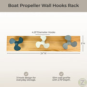 Zeckos 24 Inch Boat Propeller Wall Hooks Rack on Natural Wood Board, Nautical Multicolor Metal and Wood Wall Mounted Coat and