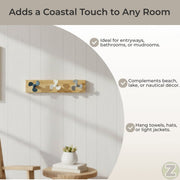 Zeckos 24 Inch Boat Propeller Wall Hooks Rack on Natural Wood Board, Nautical Multicolor Metal and Wood Wall Mounted Coat and